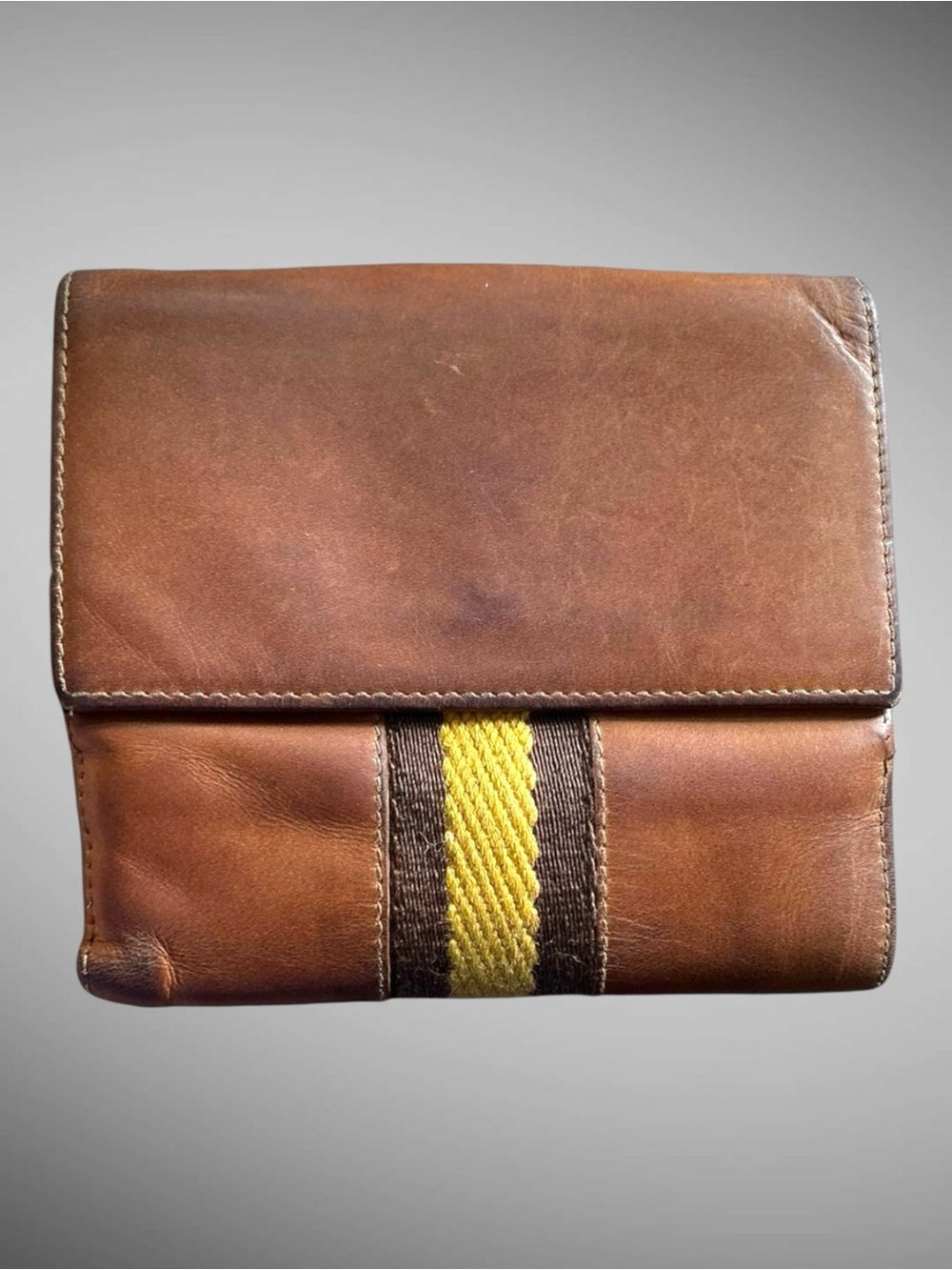 Vintage Gucci Brown Leather Web Stripe Bifold Wallet - Picture 1 of 16